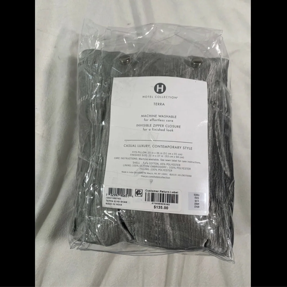 NEW $135 [ 1 King ] Quilted‎ Pillow Sham for Hotel Collection Muse Grey